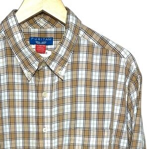 Puritan Mens XL Long Sleeve Button Down Plaid Stretch Shirt Casual Office